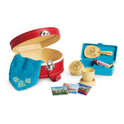 MELODY AMERICAN GIRL DOLL 2016 TRAVEL ESSENTIALS KIT SUITCASE, COLLAPSIBLE CUP,  COMPLETE